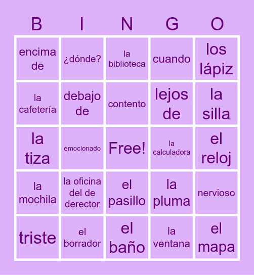 2.2 Vocabulario Bingo Card