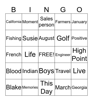 Blake/Susie Bingo Card