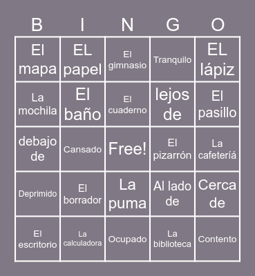1.2.2 ¡Vamos a la escuela! Bingo Card