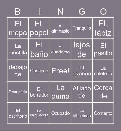 1.2.2 ¡Vamos a la escuela! Bingo Card