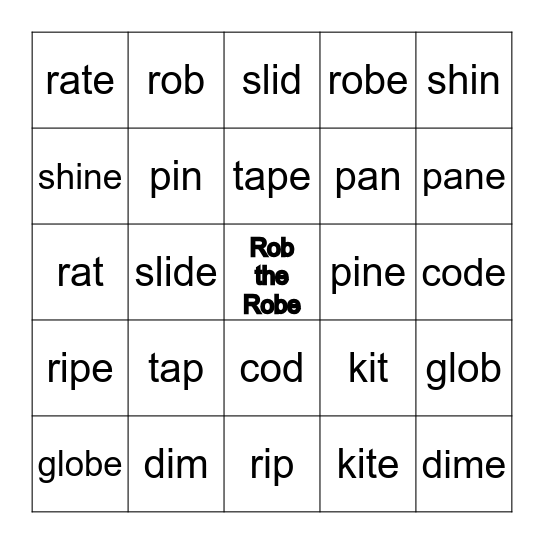 Rob the Robe Bingo Card