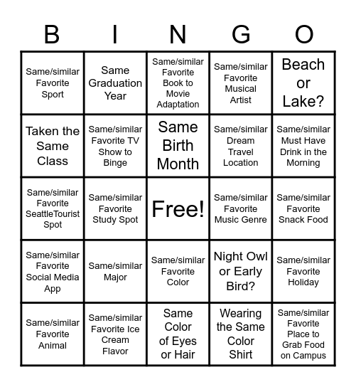 FIG Leader BINGO Card