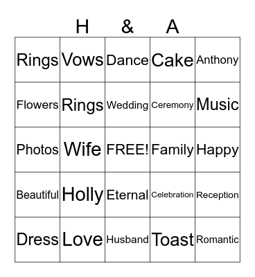 Wedding Bingo Card