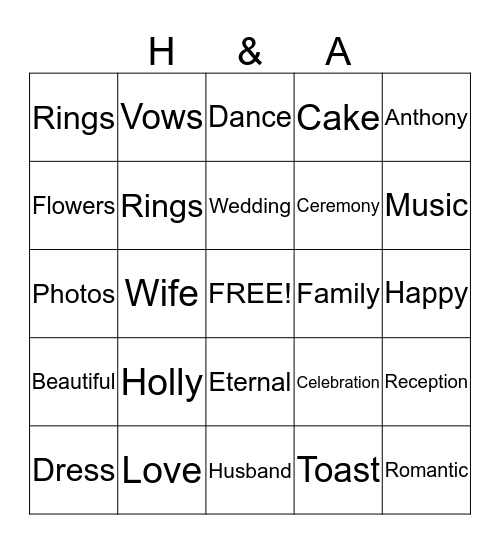 Wedding Bingo Card