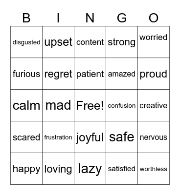 Feelings Bingo Card