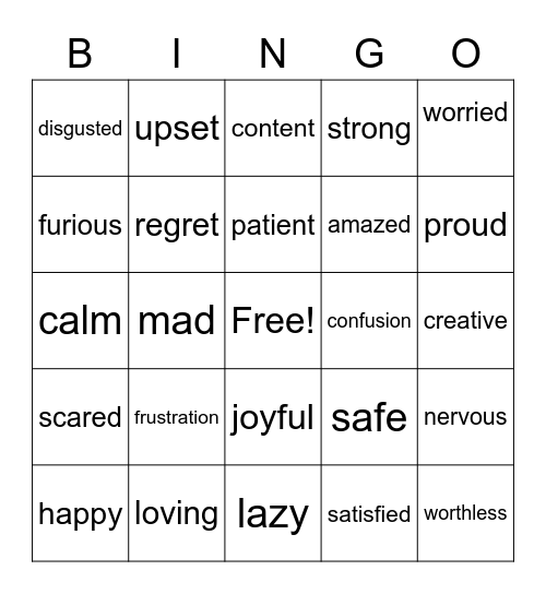 Feelings Bingo Card