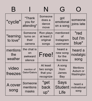 Music Monday BINGO Card