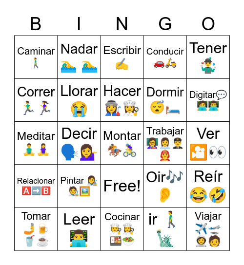 Verbos en infinitivo Bingo Card