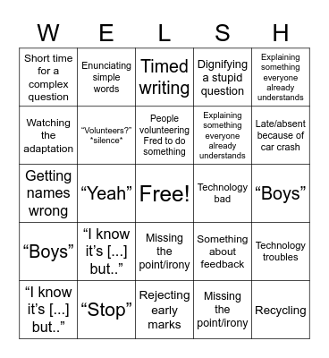 Welsh Bongo Bingo Card