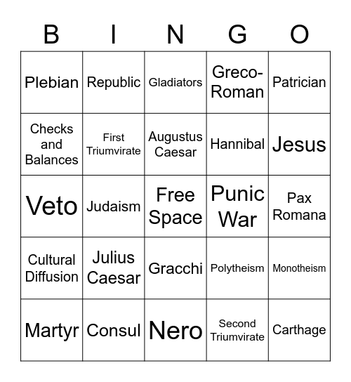 Ancient Rome Bingo Card