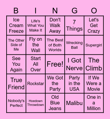 Miley Cyrus/Hannah Montana Bingo Card
