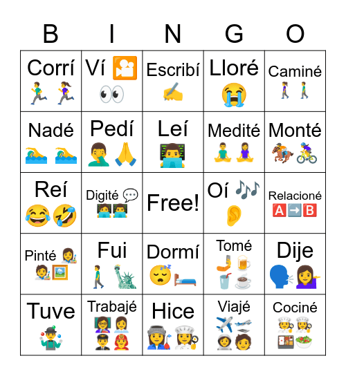 Pretérito indefinido Bingo Card