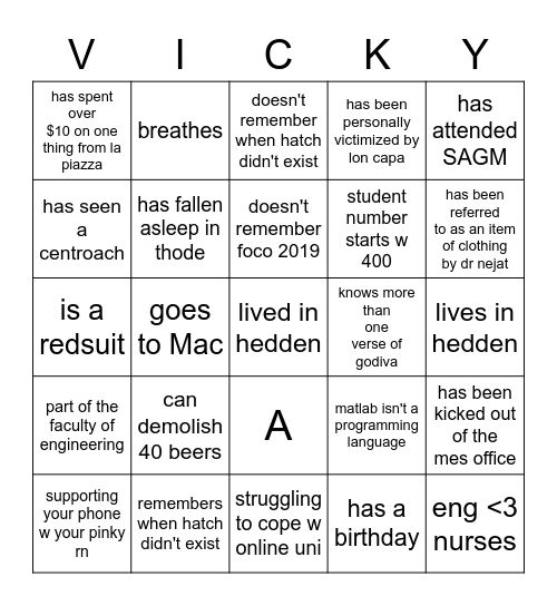 VICKY FOR VPA Bingo Card