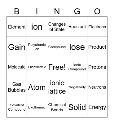 Chemistry 9 Bingo Card