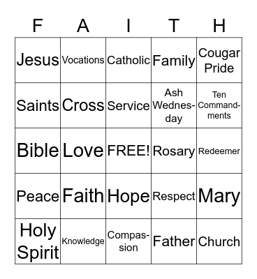 Catholic Schools Week Bingo Card