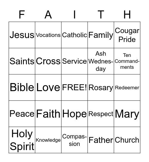 Catholic Schools Week Bingo Card