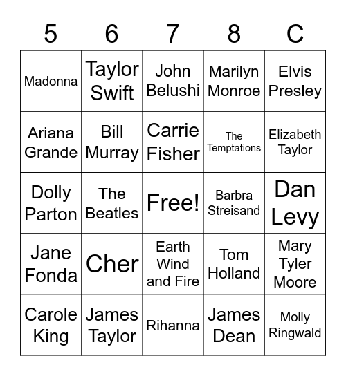 Popular Figures Bingo Card