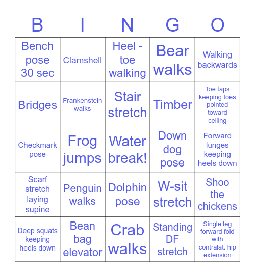 DF/hamstring stretch/strength Bingo Card