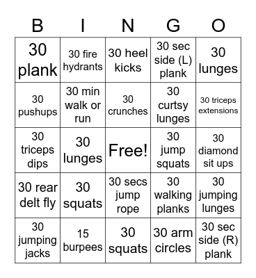 LuLa VanHansen FItness Bingo Card