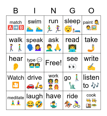 Base form verbs Bingo Card