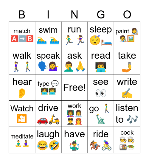 Base form verbs Bingo Card