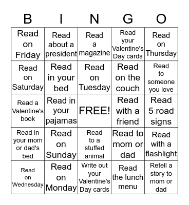 February Bingo - 15 minutes per box Bingo Card