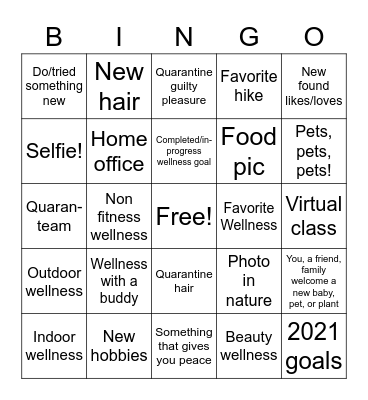Mindbody Wellness Bingo Card
