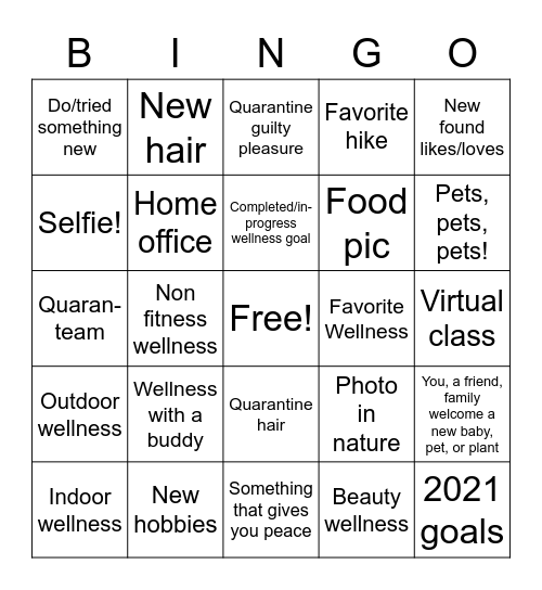 Mindbody Wellness Bingo Card