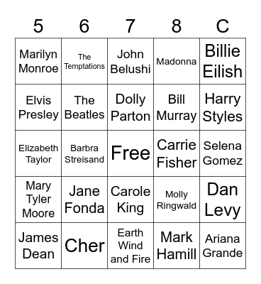 Popular Figures Bingo Card