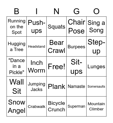 5 Second Actions Bingo Card