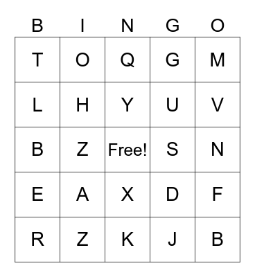 Letters Bingo Card