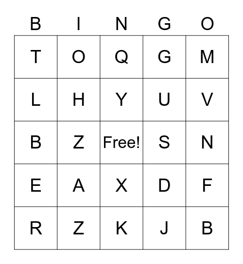 Letters Bingo Card