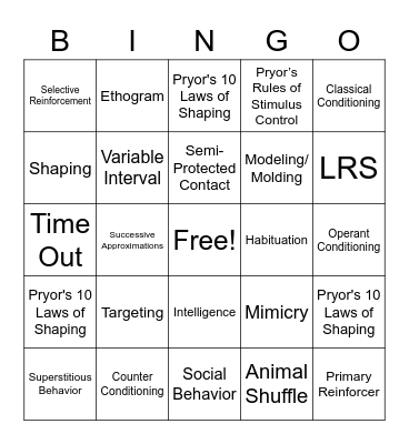 Animal Training Bingo Card