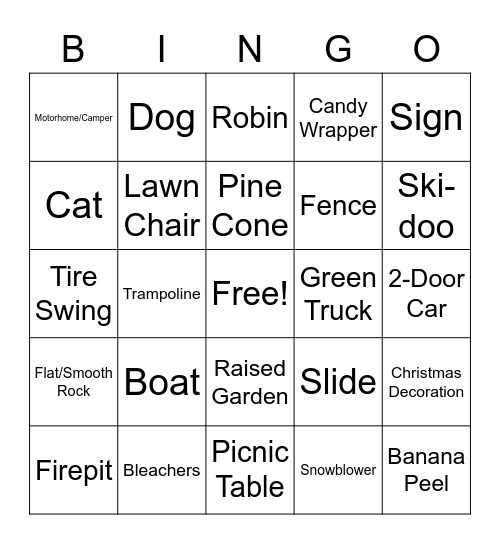 Objects Bingo Card