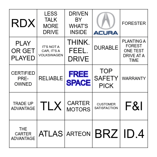 CARTER BINGO Card