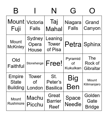 Famous Landmarks Bingo Card
