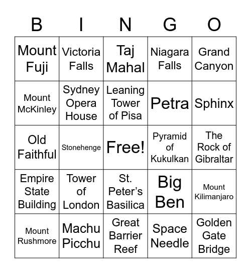 Famous Landmarks Bingo Card