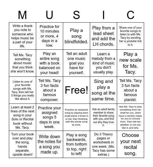 Music? More! More! More! Bingo Card