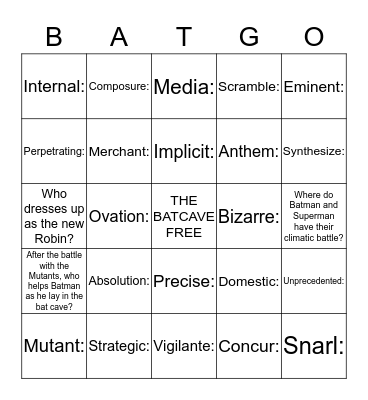 THE DARK KNIGHT RETURNS Bingo Card