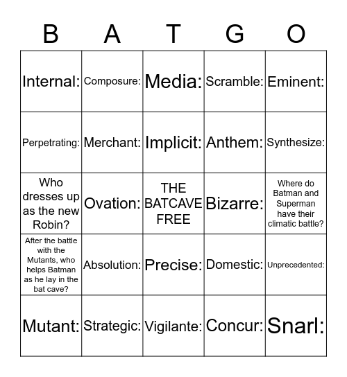 THE DARK KNIGHT RETURNS Bingo Card