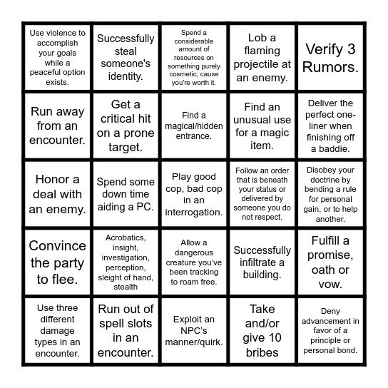 Tarrako Bingo Card