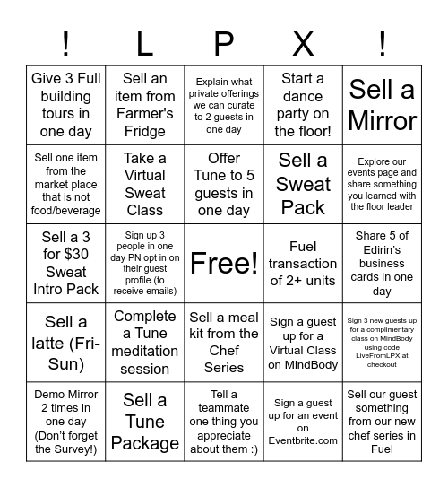 GE Challenge- Experiential Bingo Card