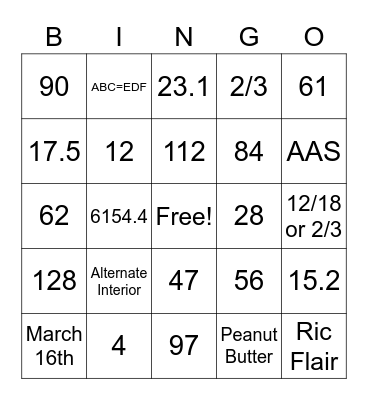 Trigonometry Geometry Review Bingo Card