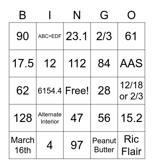 Trigonometry Geometry Review Bingo Card