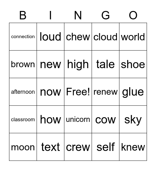 Phonics Bingo Card