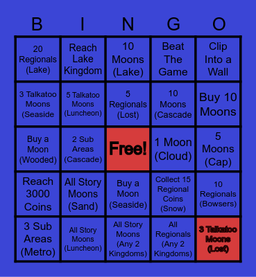 Super Mario Odyssey Challenges Bingo Card