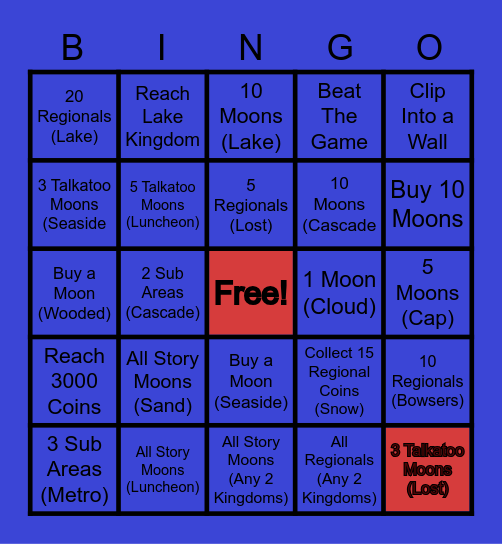 Super Mario Odyssey Challenges Bingo Card