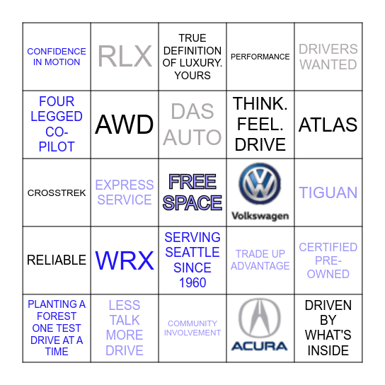 CARTER BINGO Card