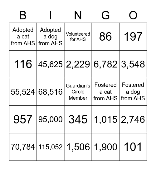 AHS Trivia Bingo Card