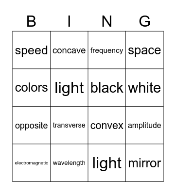 Light Waves Bingo Card